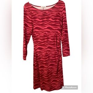 Kettlewell Raspberry and pink zebra striped ruched body con dress medium